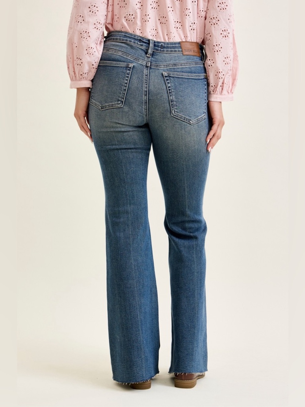 Judy Blue Mid Rise Flare Jeans with Front Flap Pockets - Picture 4 of 6